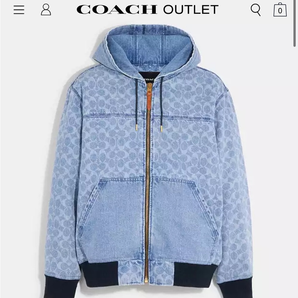 COACH Signature Denim Hooded Zip Up Jacket